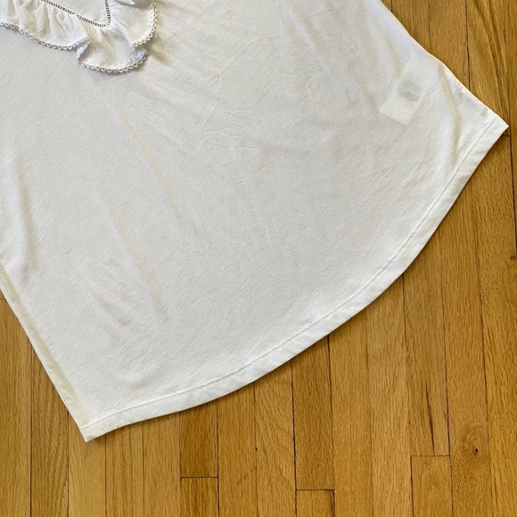 Lauren Ralph Lauren Eyelet Ruffle Trim Feminine Cotton White Tee Size L - Picture 8 of 10